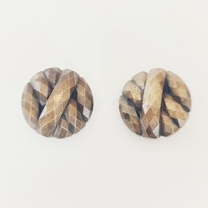 Vintage "Bakelite" "Lucite" style Clip On Earrings Brown Faceted Retro Statement